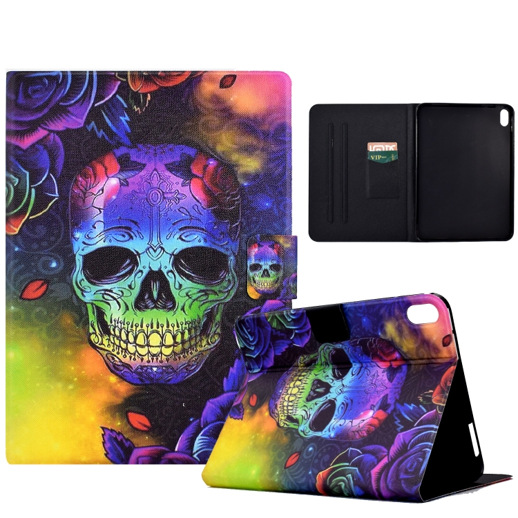 

For iPad 10th Gen 10.9 2022 Coloured Drawing Smart Leather Tablet Case(Skull)