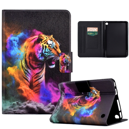 

For Amazon Kindle Fire 7 2022 Coloured Drawing Smart Leather Tablet Case(Tiger)