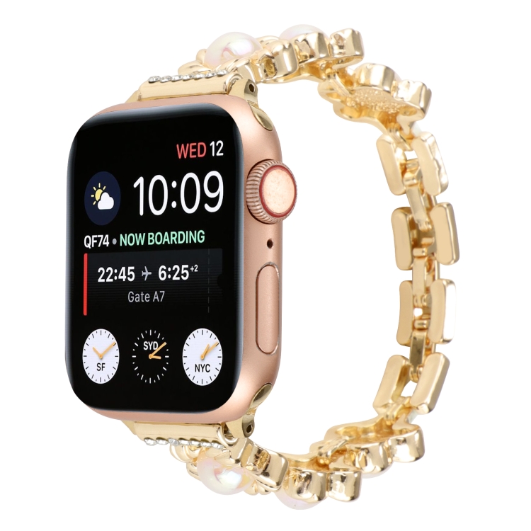 

Flower Bracelet Metal Watch Band For Apple Watch Series 8&7 41mm / SE 2&6&SE&5&4 40mm / 3&2&1 38mm(Gold)