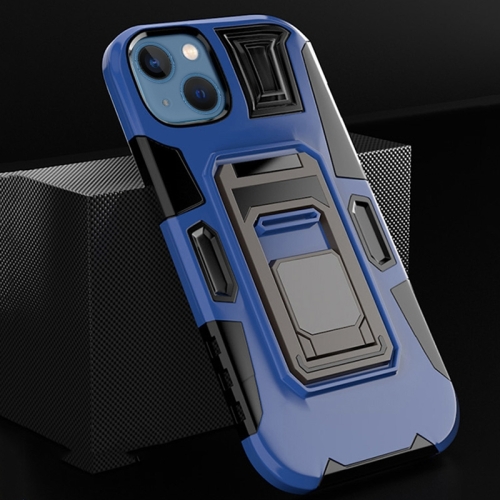 

For iPhone 14 MechaWarrior Multifunctional Holder Phone Case(Blue)