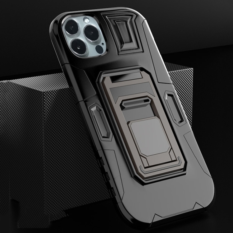 

For iPhone 14 Pro MechaWarrior Multifunctional Holder Phone Case(Black)