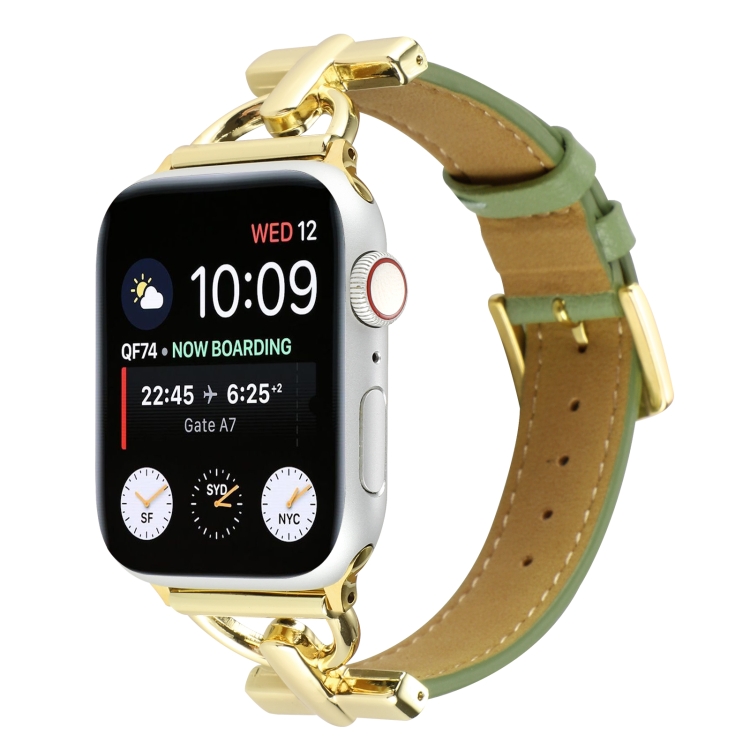 

For Apple Watch Series 8&7 41mm / SE 2&6&SE&5&4 40mm / 3&2&1 38mm D-Buckle Plain Genuine Leather Watch Band(Green)