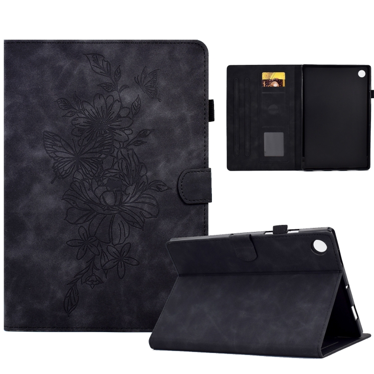 

For Huawei MatePad SE Peony Butterfly Embossed Leather Tablet Case(Black)