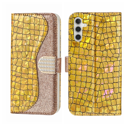 

For Samsung Galaxy A24 4G Laser Glitter Powder Crocodile Texture Leather Phone Case(Gold)
