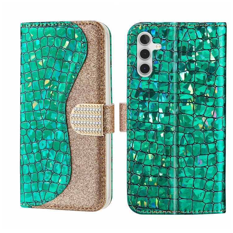 

For Samsung Galaxy A54 5G Laser Glitter Powder Crocodile Texture Leather Phone Case(Green)