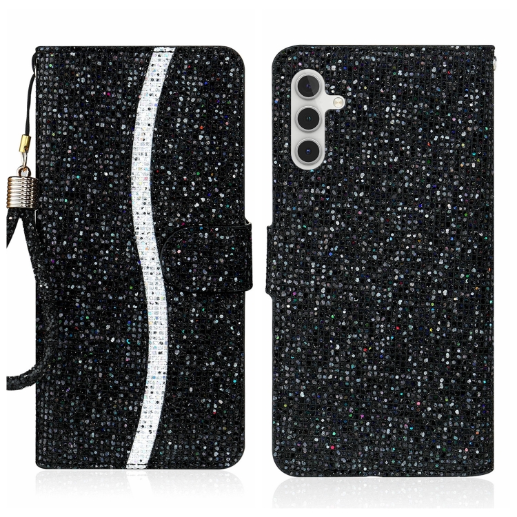 

For Samsung Galaxy A54 5G Glitter Powder Filp Leather Phone Case(Black)