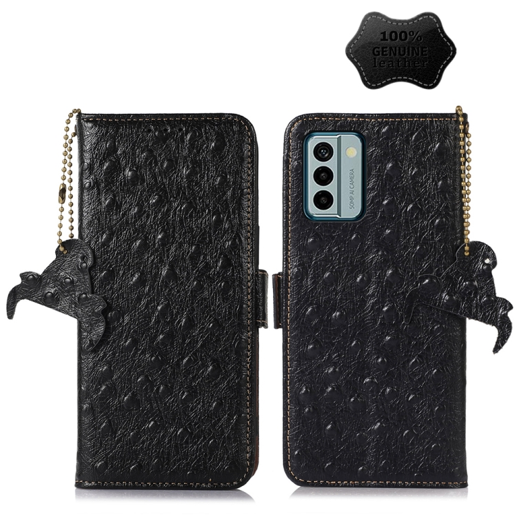

For Nokia G22 4G Ostrich Pattern Genuine Leather RFID Phone Case(Black)