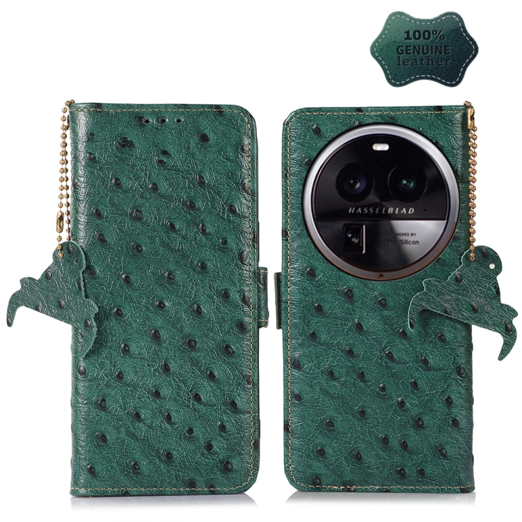 

For OPPO Find X6 Pro Ostrich Pattern Genuine Leather RFID Phone Case(Green)