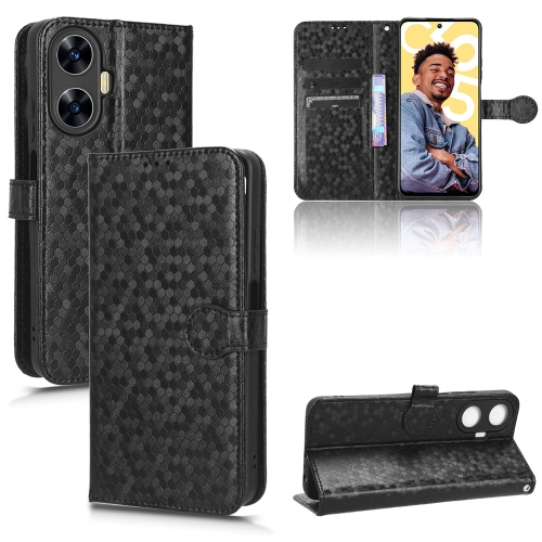 

For Realme C55 4G Honeycomb Dot Texture Leather Phone Case(Black)