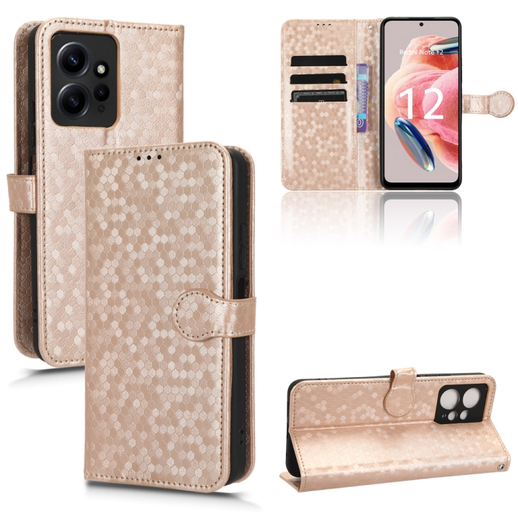 

For Xiaomi Redmi Note 12 4G Global Honeycomb Dot Texture Leather Phone Case(Gold)