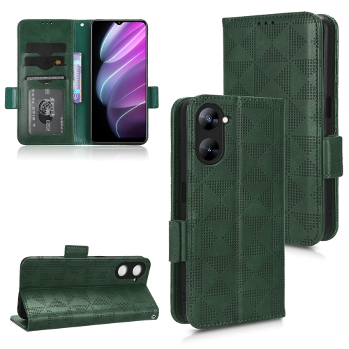 

For Realme V30 / V30T 5G Symmetrical Triangle Leather Phone Case(Green)