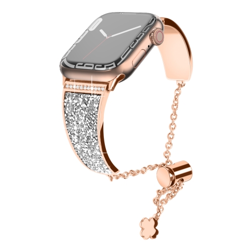 

Zinc Alloy Diamond Chain Clause Watch Band For Apple Watch Series 8&7 45mm / SE 2&6&SE&5&4 44mm / 3&2&1 42mm (Rose Gold)
