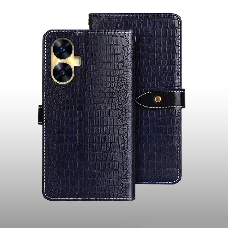 

For Realme C55 4G idewei Crocodile Texture Leather Phone Case(Dark Blue)