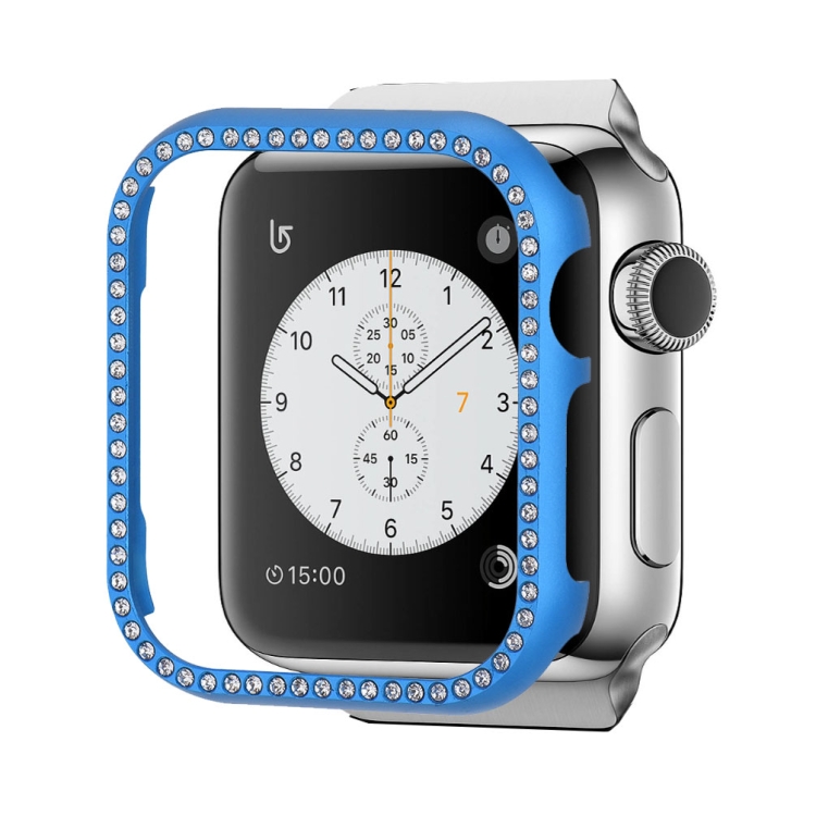

For Apple Watch Series 3&2&1 42mm Aluminum Alloy Diamond Watch Protective Case(Blue)