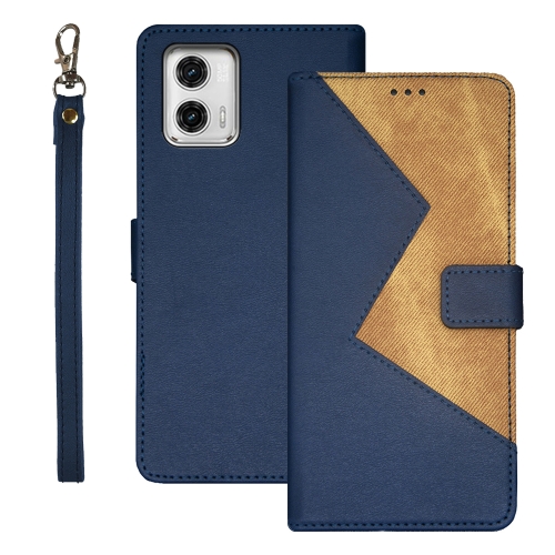 

For Motorola Moto G73 idewei Two-color Splicing Leather Phone Case(Blue)
