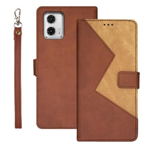 

For Motorola Moto G73 idewei Two-color Splicing Leather Phone Case(Brown)