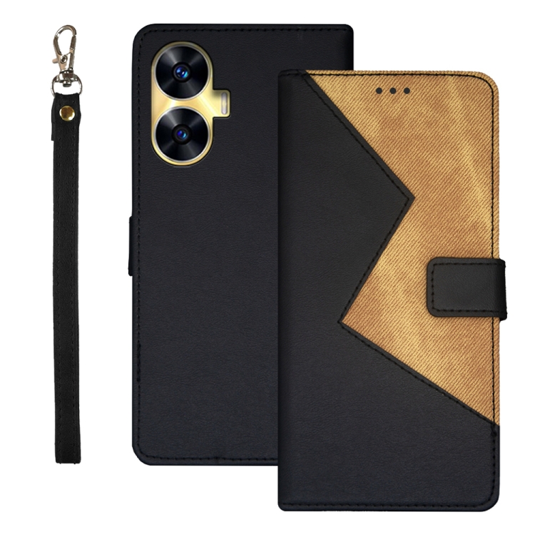 

For Realme C55 4G idewei Two-color Splicing Leather Phone Case(Black)
