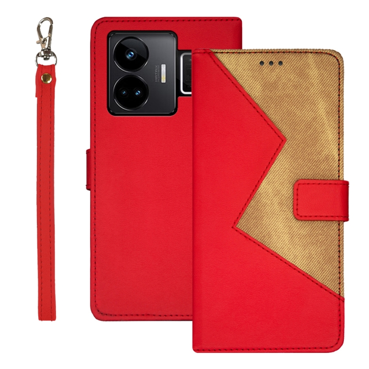 

For Realme GT3 5G Global/GT Neo 5 5G idewei Two-color Splicing Leather Phone Case(Red)
