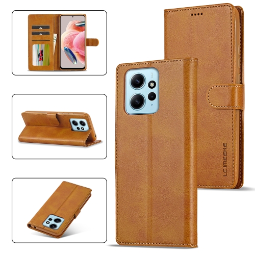 

For Xiaomi Redmi Note 12 4G Global LC.IMEEKE Calf Texture Leather Phone Case(Brown)