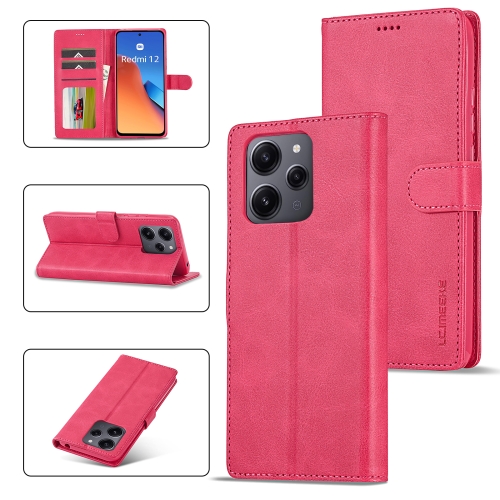 

For Xiaomi Redmi 12 4G Global LC.IMEEKE Calf Texture Leather Phone Case(Red)