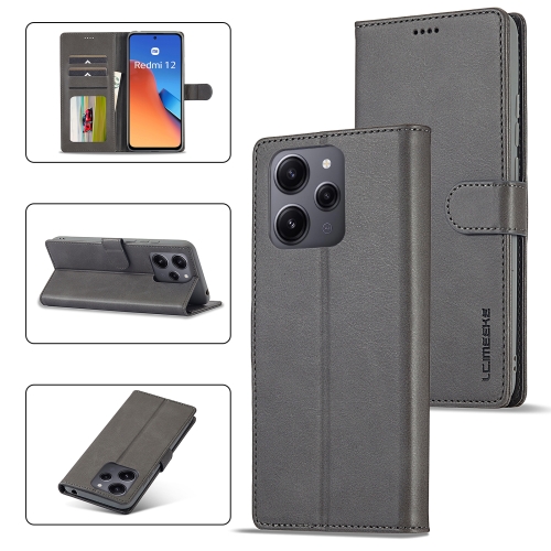 

For Xiaomi Redmi 12 4G Global LC.IMEEKE Calf Texture Leather Phone Case(Grey)