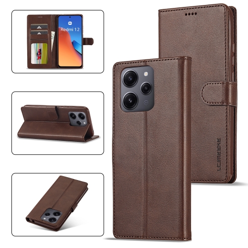 

For Xiaomi Redmi 12 4G Global LC.IMEEKE Calf Texture Leather Phone Case(Coffee)