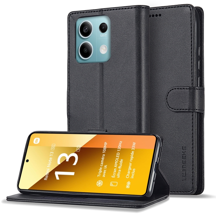 

For Xiaomi Redmi Note 13 5G LC.IMEEKE Calf Texture Leather Phone Case(Black)