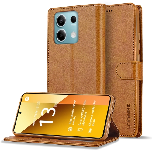 

For Xiaomi Redmi Note 13 5G LC.IMEEKE Calf Texture Leather Phone Case(Brown)