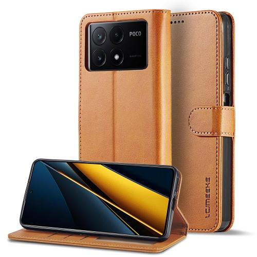 

For Xiaomi Poco X6 Pro LC.IMEEKE Calf Texture Leather Phone Case(Brown)