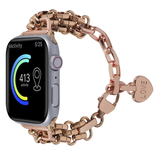 

Stainless Steel Three Row Chain Watch Band For Apple Watch Ultra 49mm / Series 8&7 45mm / SE 2&6&SE&5&4 44mm / 3&2&1 42mm (Rose Gold)