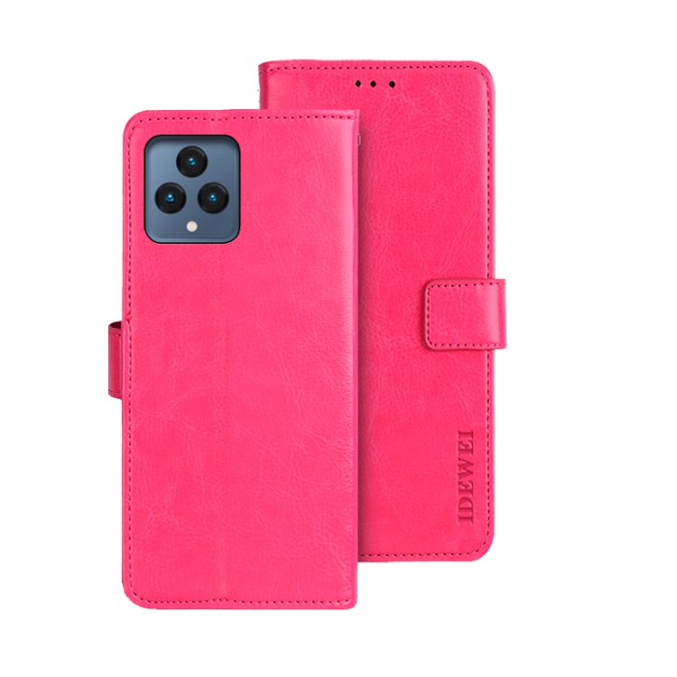 

For T-Mobile REVVL 6 5G idewei Crazy Horse Texture Leather Phone Case with Holder(Rose Red)