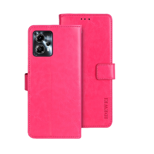 

For Motorola Moto G23/G13 idewei Crazy Horse Texture Leather Phone Case with Holder(Rose Red)