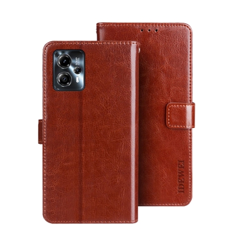 

For Motorola Moto G23/G13 idewei Crazy Horse Texture Leather Phone Case with Holder(Brown)