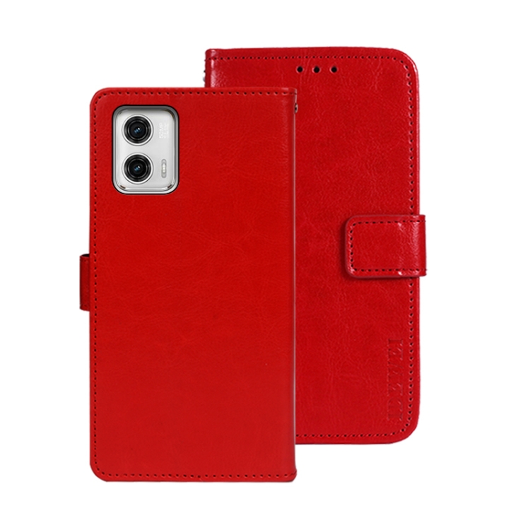 

For Motorola Moto G73 idewei Crazy Horse Texture Leather Phone Case with Holder(Red)