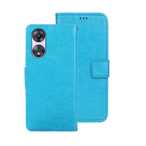 

For OPPO A78 5G Global/A58x/A58 5G idewei Crazy Horse Texture Leather Phone Case with Holder(Sky Blue)
