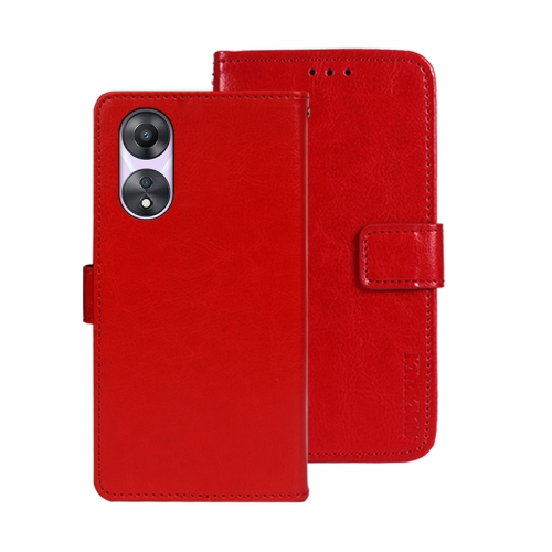 

For OPPO A78 5G Global/A58x/A58 5G idewei Crazy Horse Texture Leather Phone Case with Holder(Red)