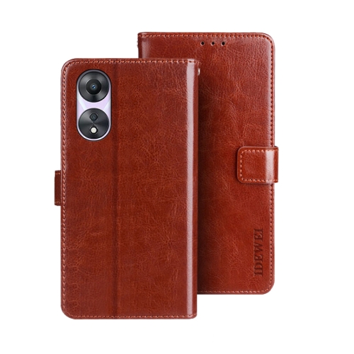 

For OPPO A78 5G Global/A58x/A58 5G idewei Crazy Horse Texture Leather Phone Case with Holder(Brown)