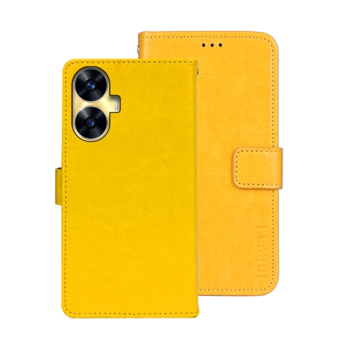 

For Realme C55 4G idewei Crazy Horse Texture Leather Phone Case with Holder(Yellow)