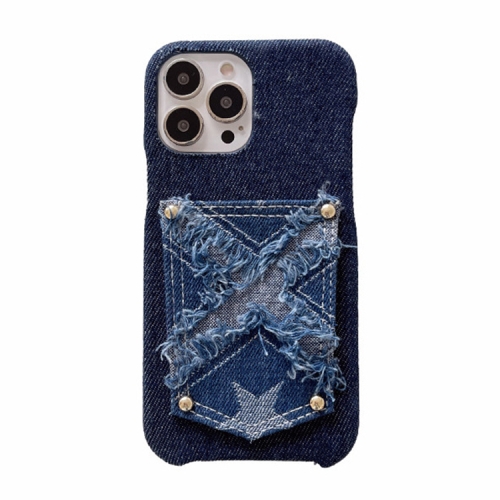 

For iPhone 13 Pro Star Denim Card Pocket Phone Case(Blue)