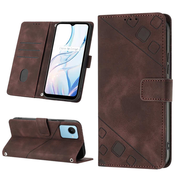 

For Realme C30s Skin-feel Embossed Leather Phone Case(Brown)