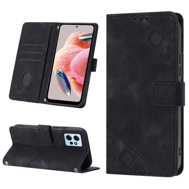 

For Xiaomi Redmi Note 12 4G Global Skin-feel Embossed Leather Phone Case(Black)