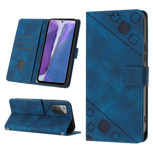 

For Samsung Galaxy Note20 Skin-feel Embossed Leather Phone Case(Blue)