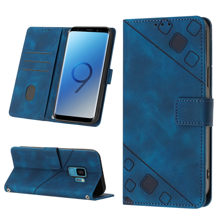

For Samsung Galaxy S9 Skin-feel Embossed Leather Phone Case(Blue)