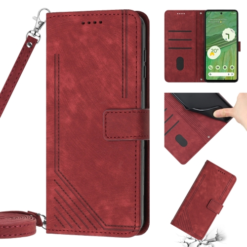 

For Google Pixel 7 Pro Skin Feel Stripe Pattern Leather Phone Case with Lanyard(Red)