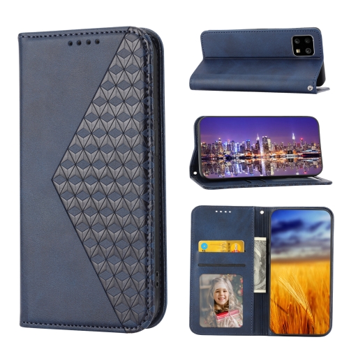 

For Motorola Moto G Stylus 5G 2023 Cubic Grid Calf Texture Magnetic Leather Phone Case(Blue)