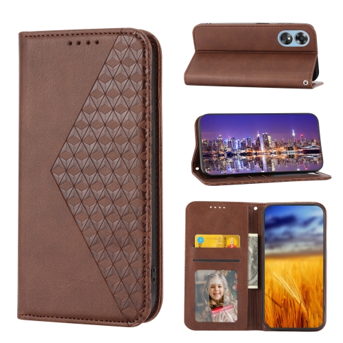 

For OPPO Reno8 T 4G Global Cubic Grid Calf Texture Magnetic Leather Phone Case(Brown)