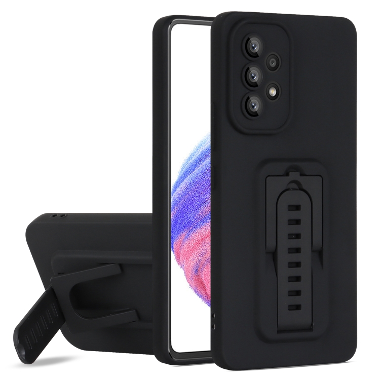 

For Samsung Galaxy A53 5G Strap Holder Shockproof Protective Phone Case with Lens Film(Black)