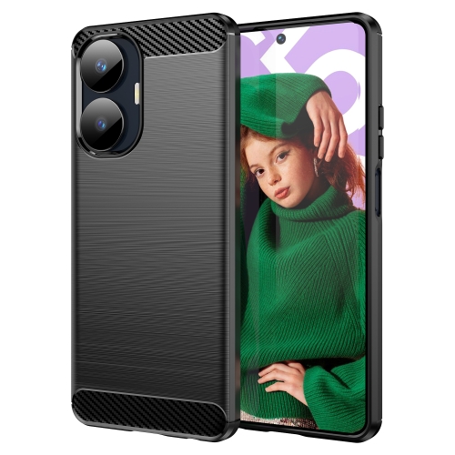 

For Realme C55 Brushed Texture Carbon Fiber TPU Phone Case(Black)