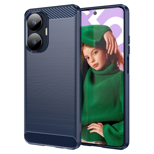 

For Realme C55 Brushed Texture Carbon Fiber TPU Phone Case(Blue)