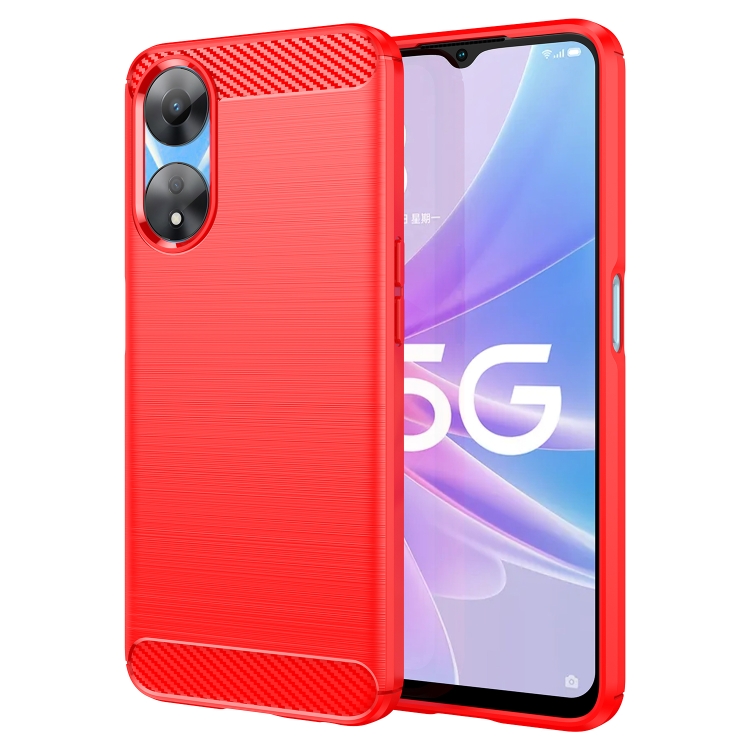

For OPPO A58 5G Brushed Texture Carbon Fiber TPU Phone Case(Red)